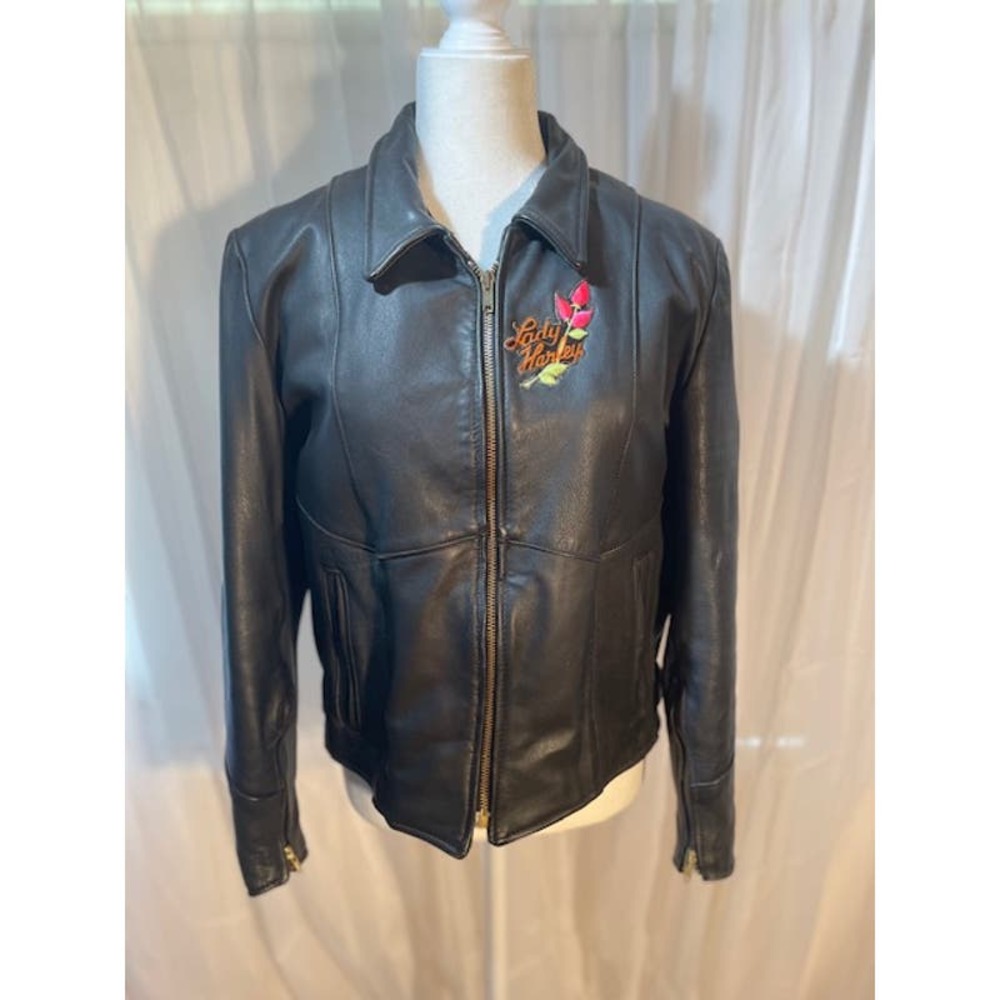 Park IV Women's Large (18) Leather Biker‎ Jacket Fringed Black Harley
